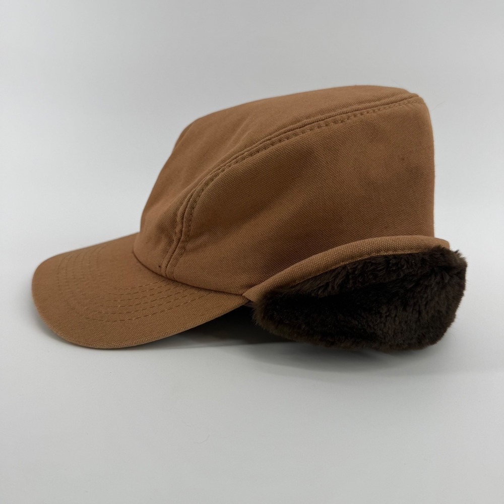 Broner Mens Brown Cotton Canvas Trooper Hat Faux Fur Ear Flaps Winter Cap Medium